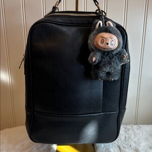 Elegant Black Women’s Vegan Leather Backpack with Free Bag Charm